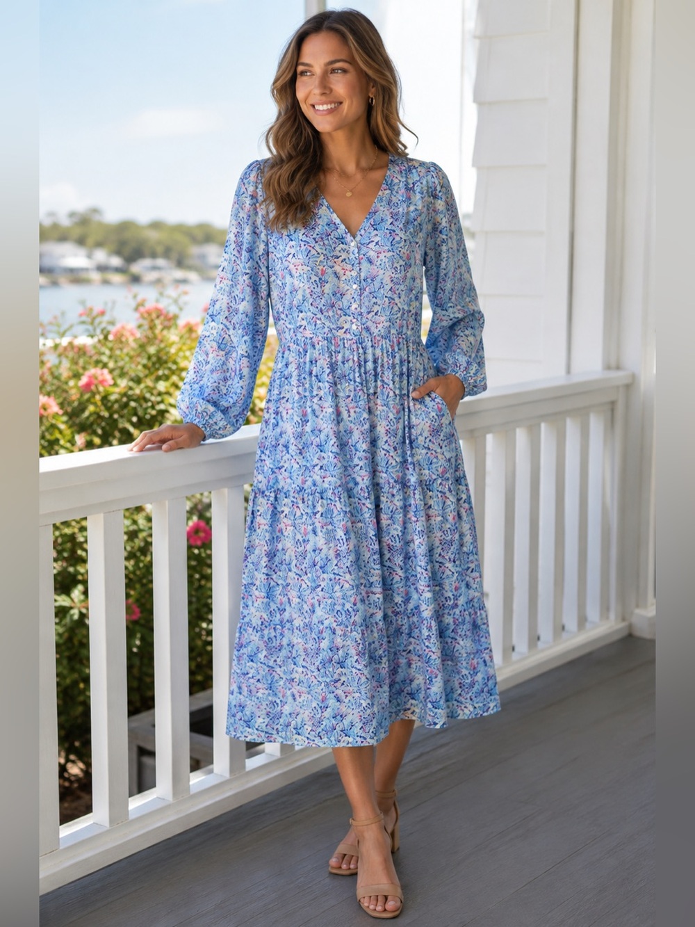 SIMPLY SOUTHERN Long Sleeve Midi Shirt Dress Size L NEW